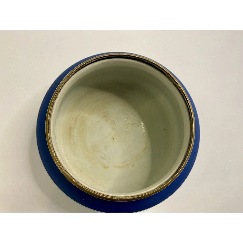 Antique Adams Tunstall Dark Blue Jasperware Bowl Dish Dogs Horses Scene See Pics